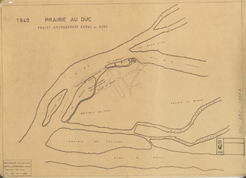 1840. Prairie-au-Duc. Projet aménagement canal et rues.